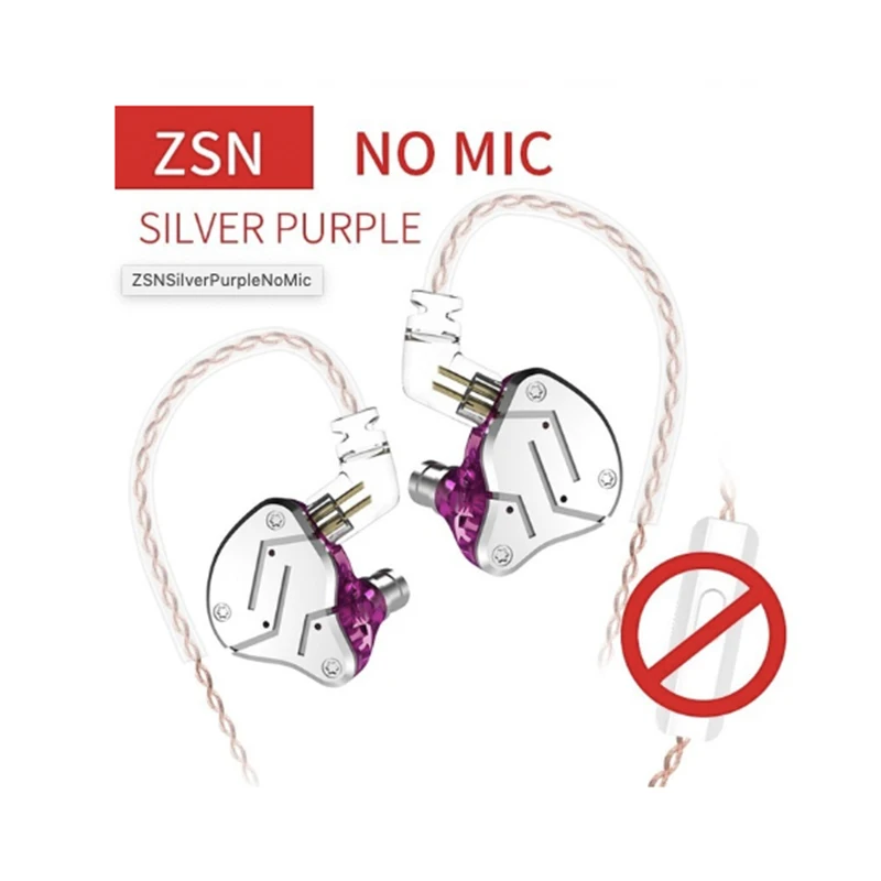 silver purple Прямая поставка KZ металлические наушники 1BA+ 1DD HIFI бас наушники в ухо монитор гарнитура Спорт шумоподавление наушники ZSN - Цвет: silver purple