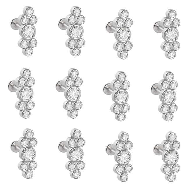 G23 Titanium&Steel 16G Cz Labret Lip Ring Crystal Cluster Ear Cartilage Tragus Helix Earrings Piercing Screw Fit Top 16g
