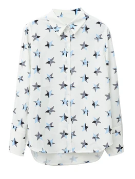 

Brand Fashion Women's High-end Luxury Spring Lapel Star Printed Long-sleeved Loose Casual Shirt Top