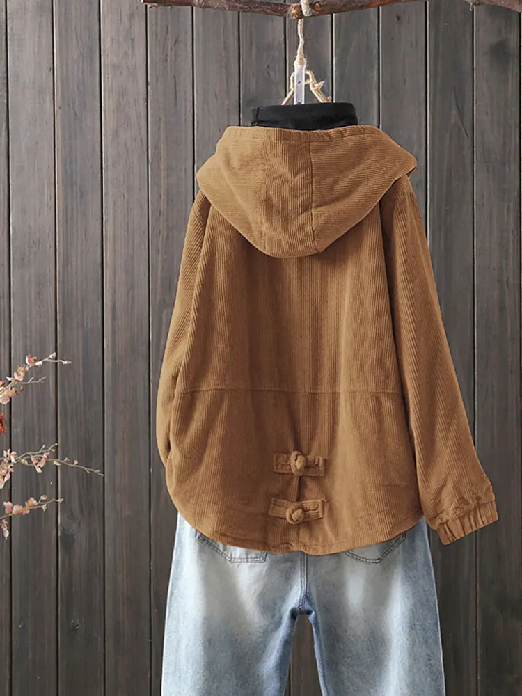 astounding 5XL Women Corduroy Hooded Short Jacket Female Winter Coat Solid Color Fashion Large-size Buckle Vel
