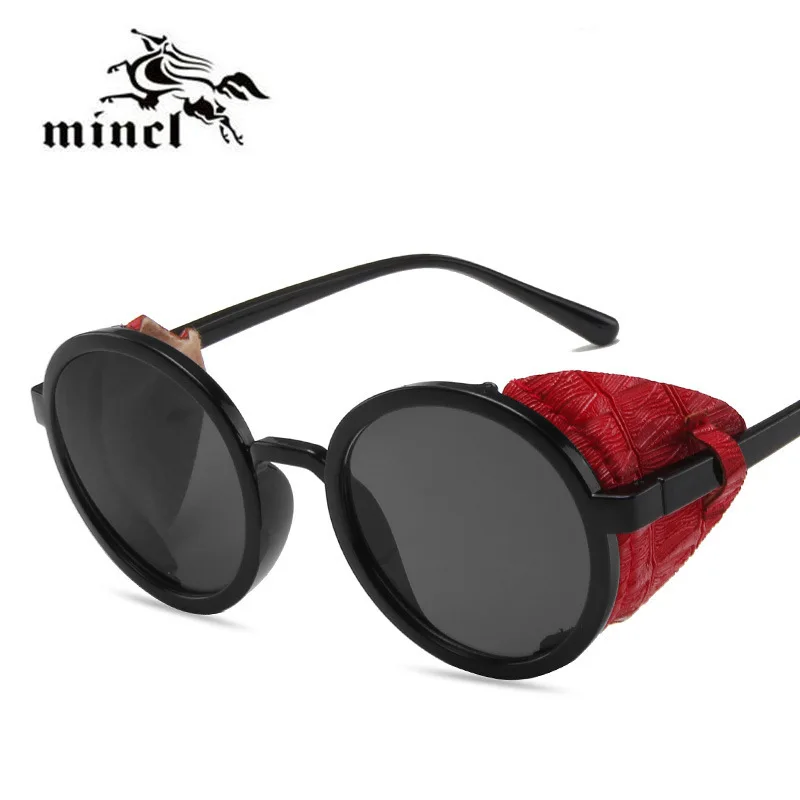 MINCL новые модные одиночные мостовые брендовые панк Солнцезащитные очки для женщин Уникальные Металлические Круглые Солнцезащитные очки женские мужские очки UV400 NX