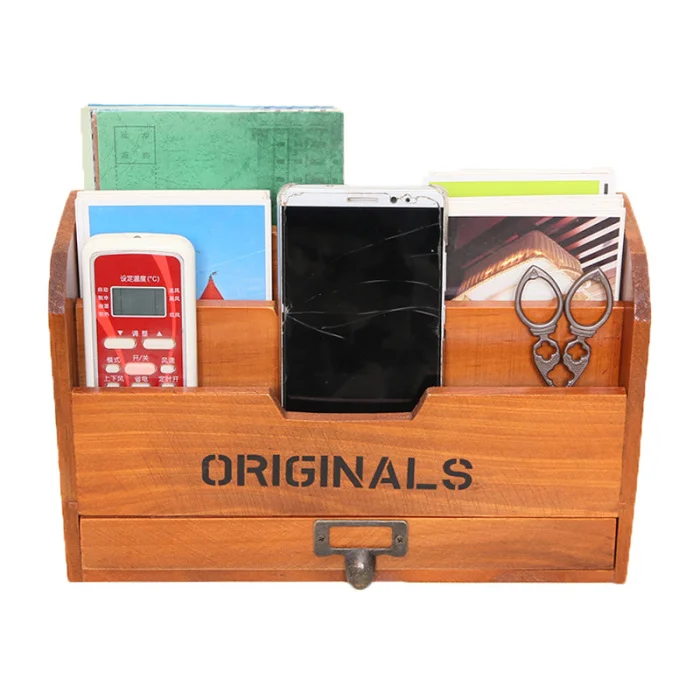Wooden Storage Box Letter Rack Vintage Holder Post Mail Paper Card Organizer for Home Office PAK55