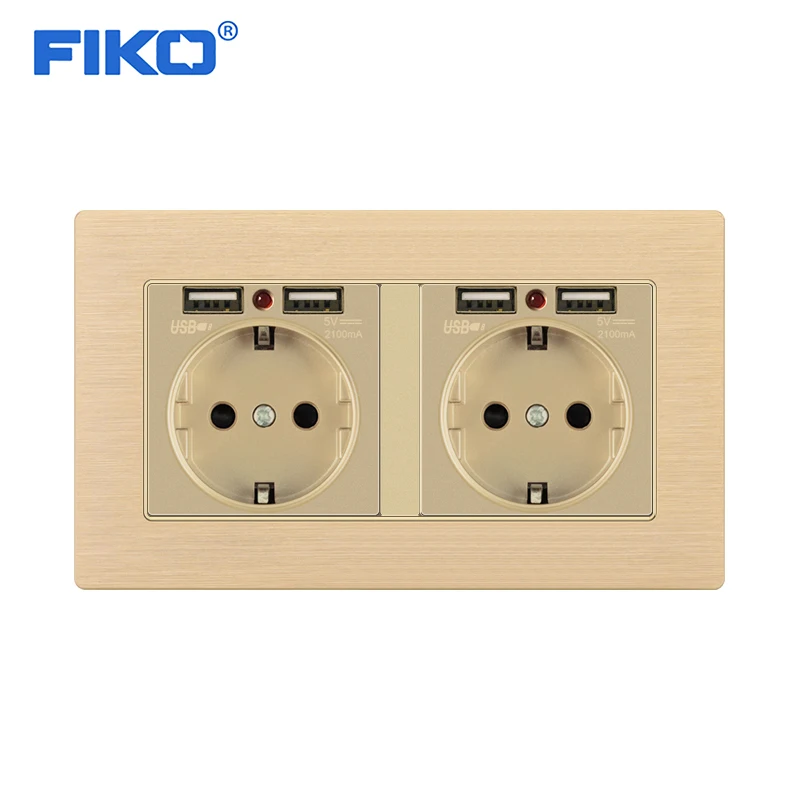 FIKO Double 16A EU family настенная розетка с двойным USB панель из золотого алюминиевого