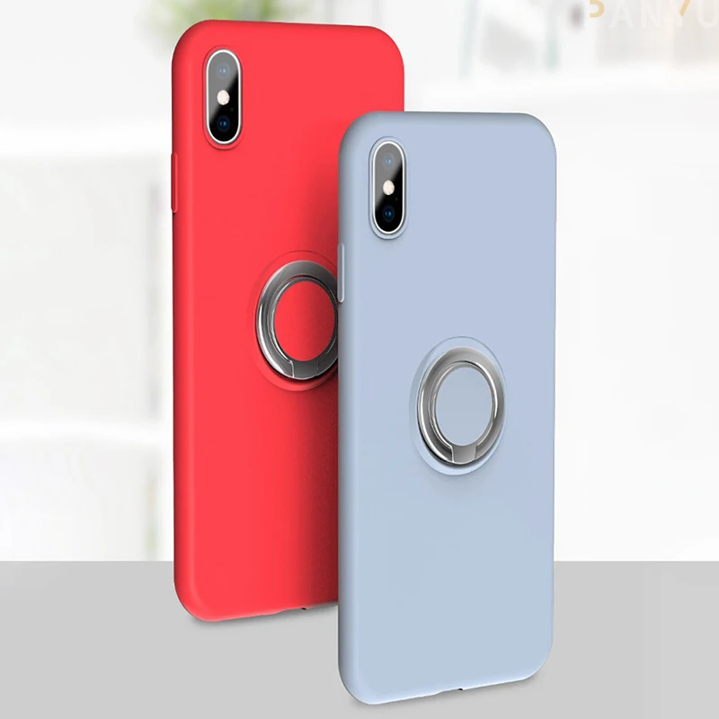 

Phone Case For iPhone 11 Pro X XS XR Max 8 7 6 6s Plus Candy Bracket Anti-Fall Shockproof Soft Shell Magnetic Ring Back Cover