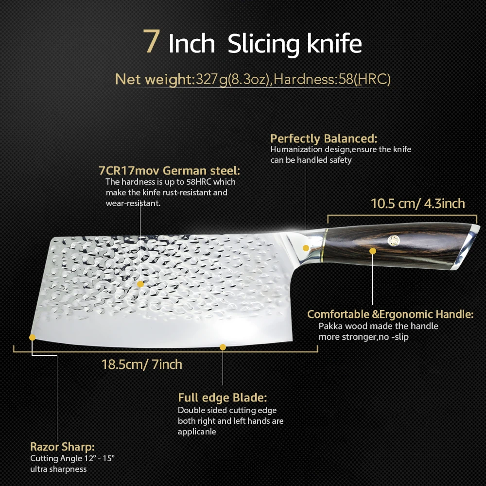 Kitchen Knives 7 8 inch Chinese Cleaver Chef Knife Full Tang Chopping Knife Vege Slicer 7CR17 Frozen Meat Cutter Butcher Knifes kitchen knife kitchen knife set meat cleaver meat cutting knife kitchen cutter set