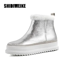 Женские зимние ботильоны из натуральной кожи на плоской платформе; теплые зимние ботинки; повседневная женская обувь; большие размеры 34-43; J741