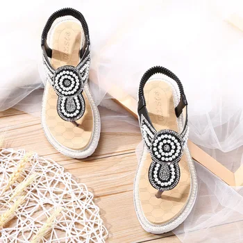 

Women Sandals 2020 Flat Summer Ladies Sandals Bohemia Ethnic Flat Sandals Flip Flops Casual String Bead Beach Shoes X9X50299