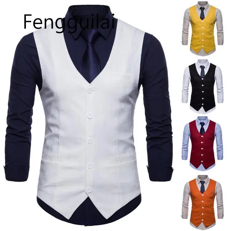 

Mens Slim Fit Single Breasted Suit Vest 2020 Brand New Formal Dress Business Wedding Vest Waistcoat Men Solid Color Gilet Homme