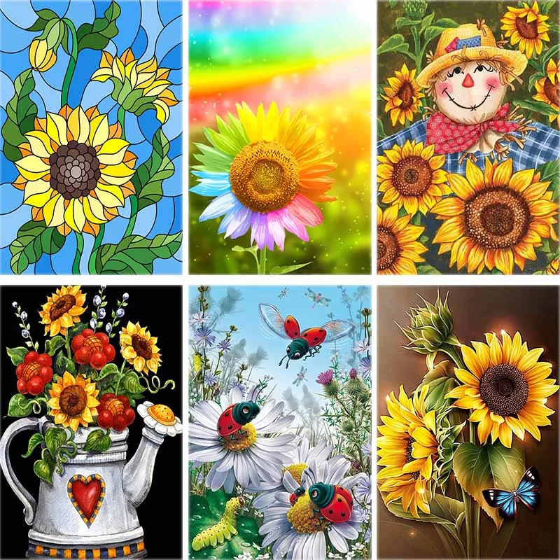 

Scape Daimond Painting Sunflower Insect Full Square 5d Diy Diamond Embroidery Vase Cross-stitch Rhinestone Home Decor Gift A44