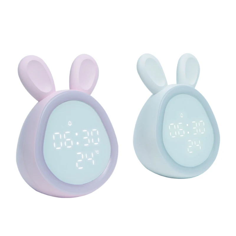 Cute Rabbit LED Alarm Clock Digital Snooze Table Clock Wake Up Light Electronic Large Time Temperature Display Home Decoration