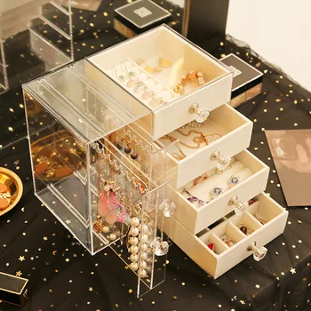 

Multifunctional Jewelry Storage Box Simple Girl Plastic Jewellery Box Earring Ring Drawer Makeup Organizer Desktop Cosmetic Case