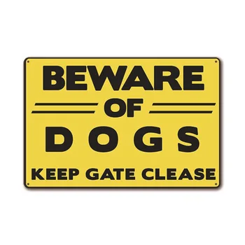 

Pub Printed Caution Attention Safety Sticker Decorative Plate Home Bar Metal Craft Wall Decor Dog Warning Sign Beware Vintage