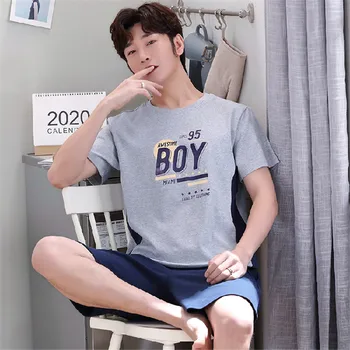 

Men's Cotton 2020 Spring and Autumn Shorts Short Sleeve Comfortable Pajamas Men's Thin Style Home Wear 2 Piece Set M-3XL