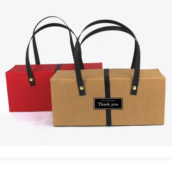 

24.5x9.5x10.5cm Red Gift Boxes with handle Packing Cake Candy Wedding Romantic Gift Paper Box Christmas Decoration 50pcs/lot