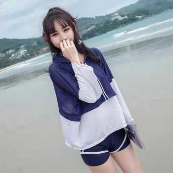 

Women's Swimwear Casual Three-piece Sports Long-sleeved Split Boxer Conservative Loose Student Korean Bathing Suit