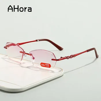 

Ahora Elegant Diamond Anti Blue Rays Reading Glasses for Women Retro Rimless Presbyopic Reading Eyeglasses +1.0 1.5 to 4.0