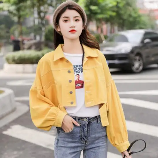 yellow cropped jean jacket