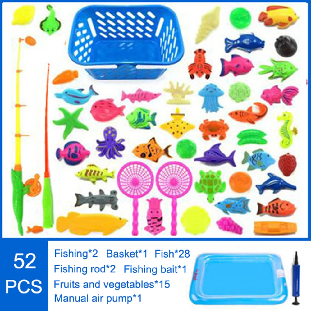 52pcs Новые магнитные рыболовные игрушки набор для детей рыболовные игры уличные игрушки Удочка крюк рыбы с надувным бассейном MS88 - Цвет: 52pcs