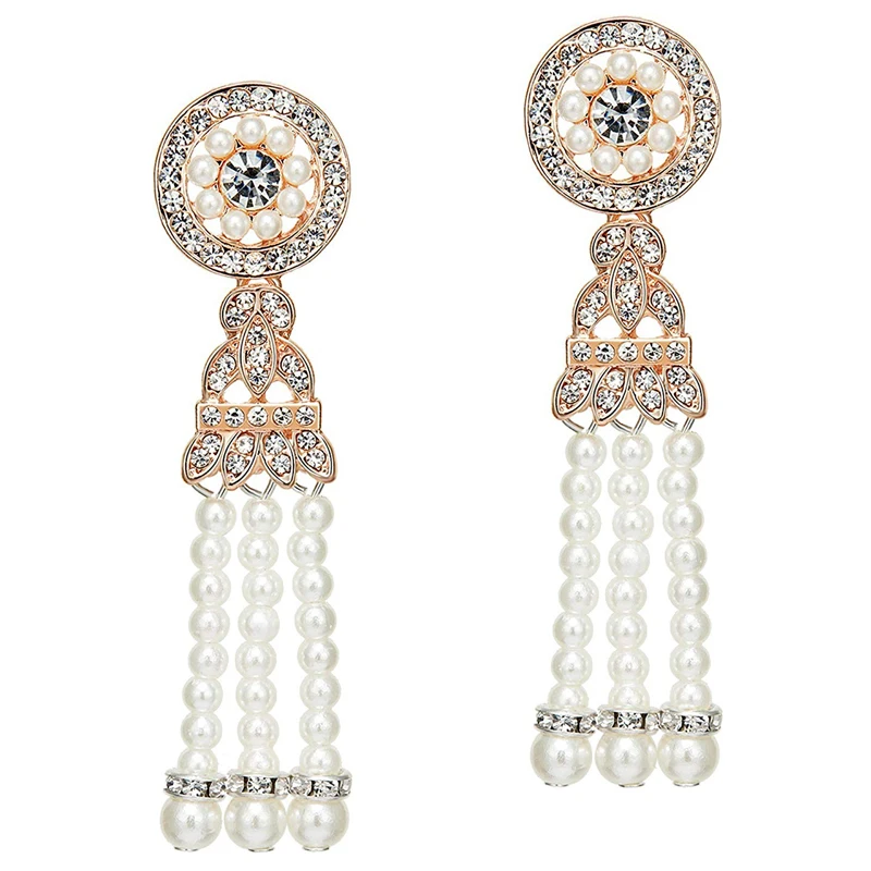 1920s Flapper Drop Pearl Earrings 20s Art Deco Great Gatsby Earring Vintage Party Dangle Earrings drop earrings dangle earrings pearl earrings long earrings dome teardrop earrings