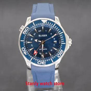 

New Bliger 41mm blue dial luminous marks ceramic rotating bezel GMT function sapphire automatic movement men's watch