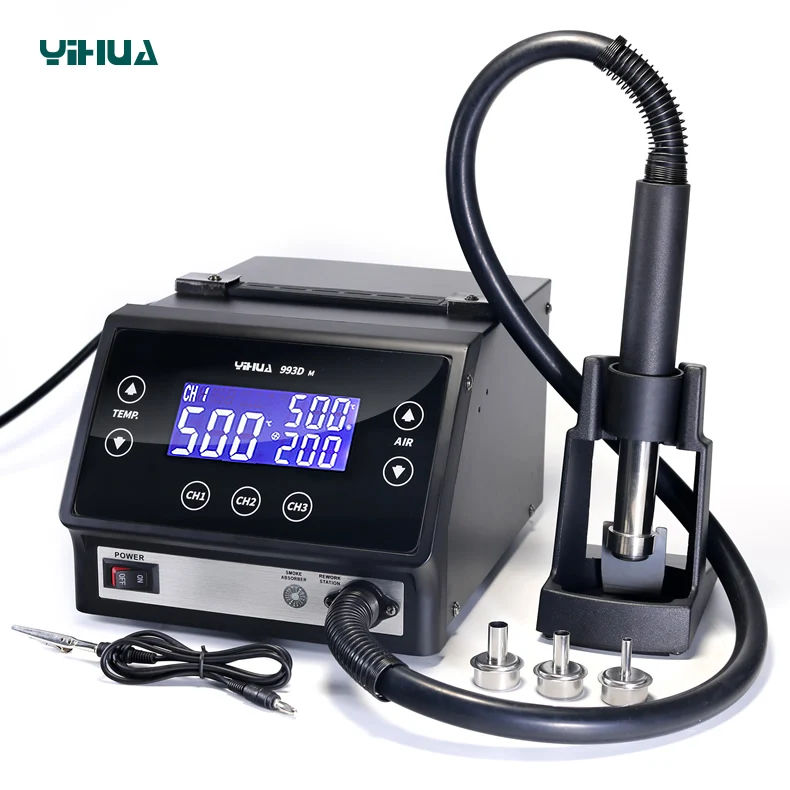 YIHUA 993DM цифровая Регулируемая паяльная станция BGA фена сварочный инструмент Desolder станция для телефона PCB Rework