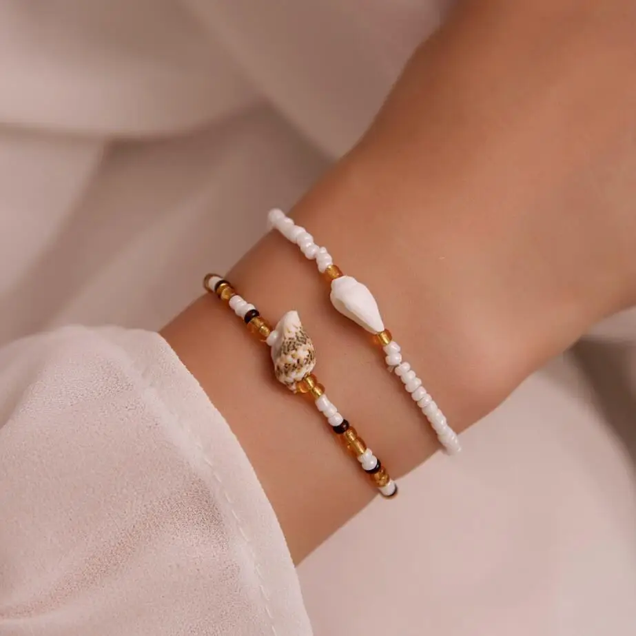 

2019 New Handmade Natural Shell Bracelet for Women Bohemian Beach Foot Ankle Jewelry Adjustable Ocean Conch white beads Chain