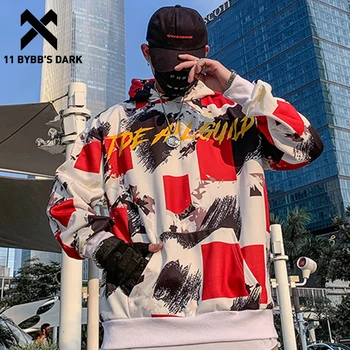 

11 BYBB'S DARK Color Block Letter Printed Hoodies Men 2019 Harajuku Streetwear Casual Cotton Hooded Sweatshirts Hip Hop Pullover