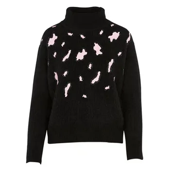 

Women Sweater 2019 Autumn and Winter New Cow Spotted Embroidery Beaded Embellished Knit Top