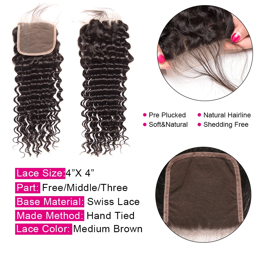 Deep Wave Bundles With Closure 3 Bundles Brazilian Hair Weave Bundles With Closure Remy Human Hair Bundles With Closure ALIPOP (5)