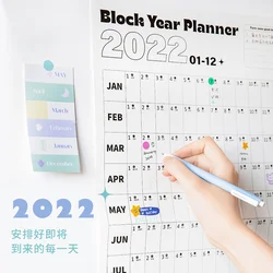 Kawaii – planificateur de calendrier mural 2022, avec autocollants, calendrier quotidien, horloge, bureau, calendrier 365, cadeau du nouvel an 