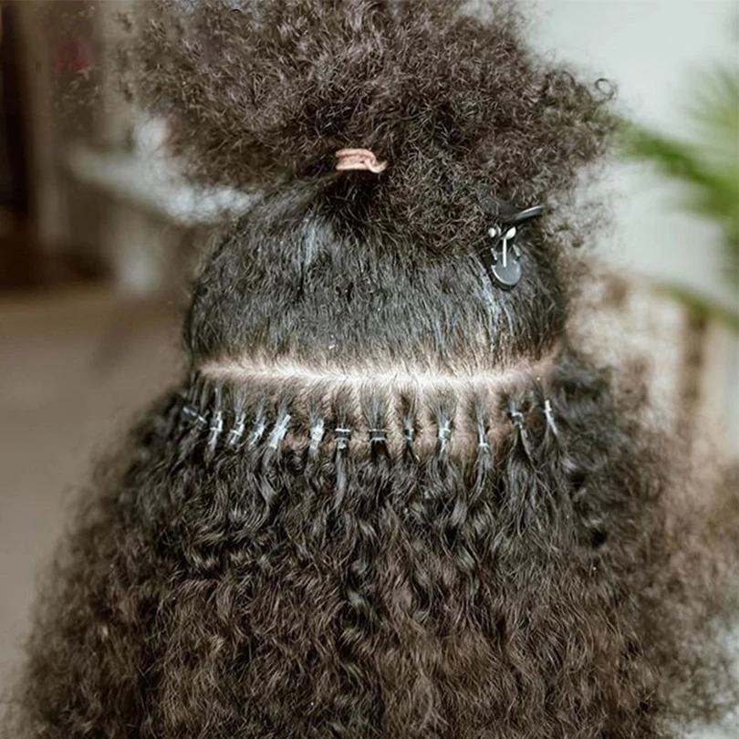 3B 3C Afro Kinky Curly Human Hair Brazilian Hair I Tip Microlinks Extensions Bulk Natural Color For Black Women