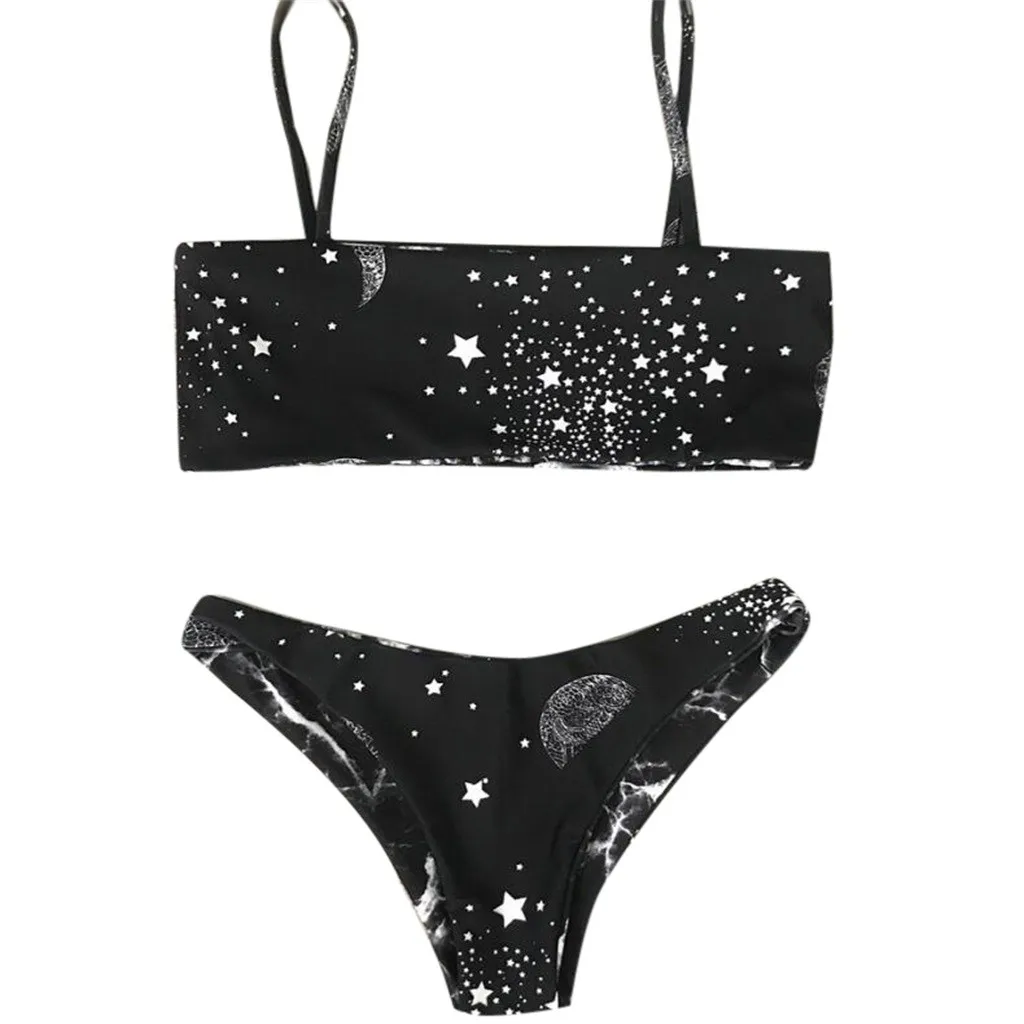 JAYCOSIN Girl Split Tube Top Swimwear women Personality Print Double-sided Clothes Summer New Swimsuit Beach Sexy Cute Bikini L 