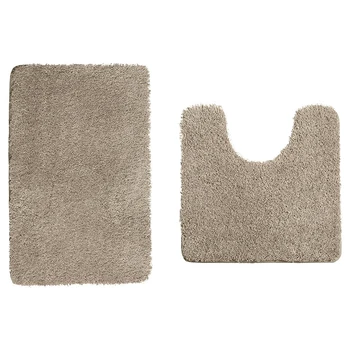 

2pcs Shaggy Bathroom Rugs Set Solid Home Front Door Hotel Non Slip Polyester Toilet U Shaped Pad Water Absorption Bath Mat Soft