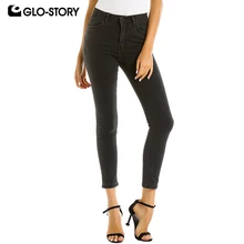 GLO-STORY, европейский стиль, повседневные тянущиеся узкие джинсы с карманами, потертые джинсы, брюки-карандаш