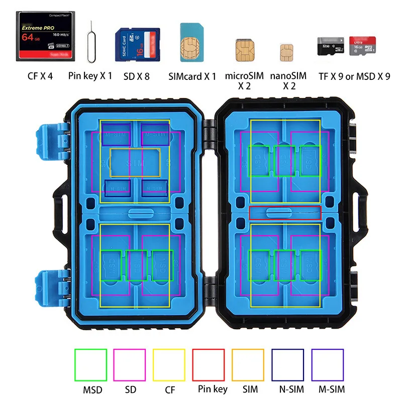 Black 27 Cards Room Waterproof CF TF SD SIM Card Box Holder Memory Card Storage Case 4