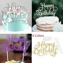 חם זהב כסף כחול Cupcake עוגת טופר יום הולדת שמח עוגת למעלה דגלי אהבת משפחת מסיבת יום הולדת אפיית אספקת קישוט(China)