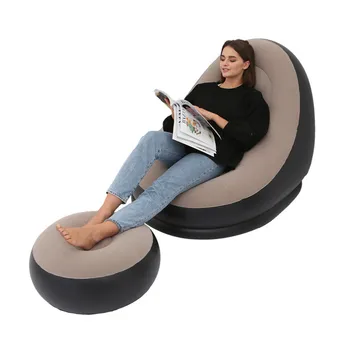 

2IN1 Lazy Bean Bag Sofa Chair with Footrest Inflatable Folding Recliner Outdoor Furniture Sofa Bed Flocking PVC Single Sofa Home