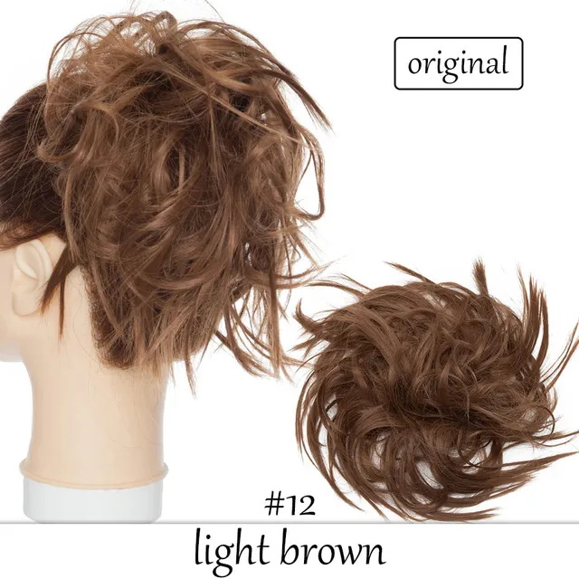 HAIRRO 80g Straight Donut Chignon Hairpieces Synthetic Ombre Elastic Updo Chignon Fluffy Messy Scrunchies Hair Bun For Women light brown-45g