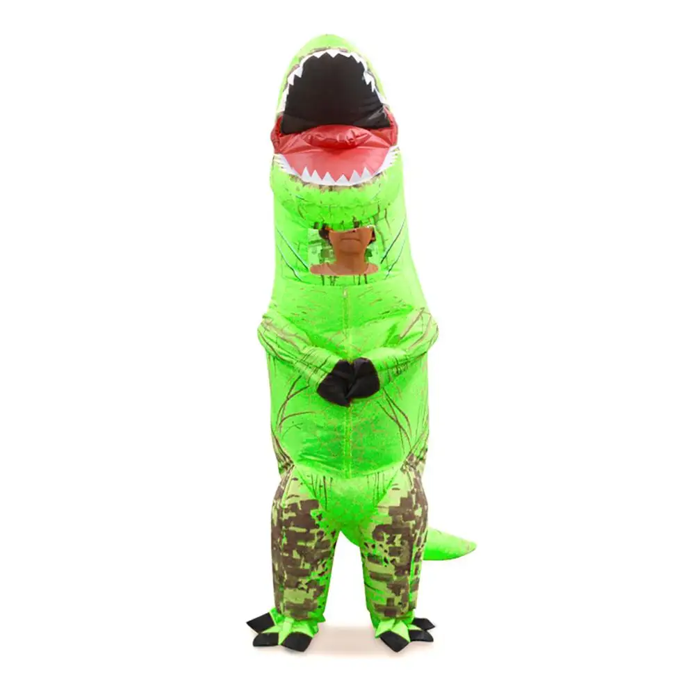 Inflatable Dinosaur Costume Mascot Child Adults Halloween Blowup Outfit Cosplay - Color: GN-S