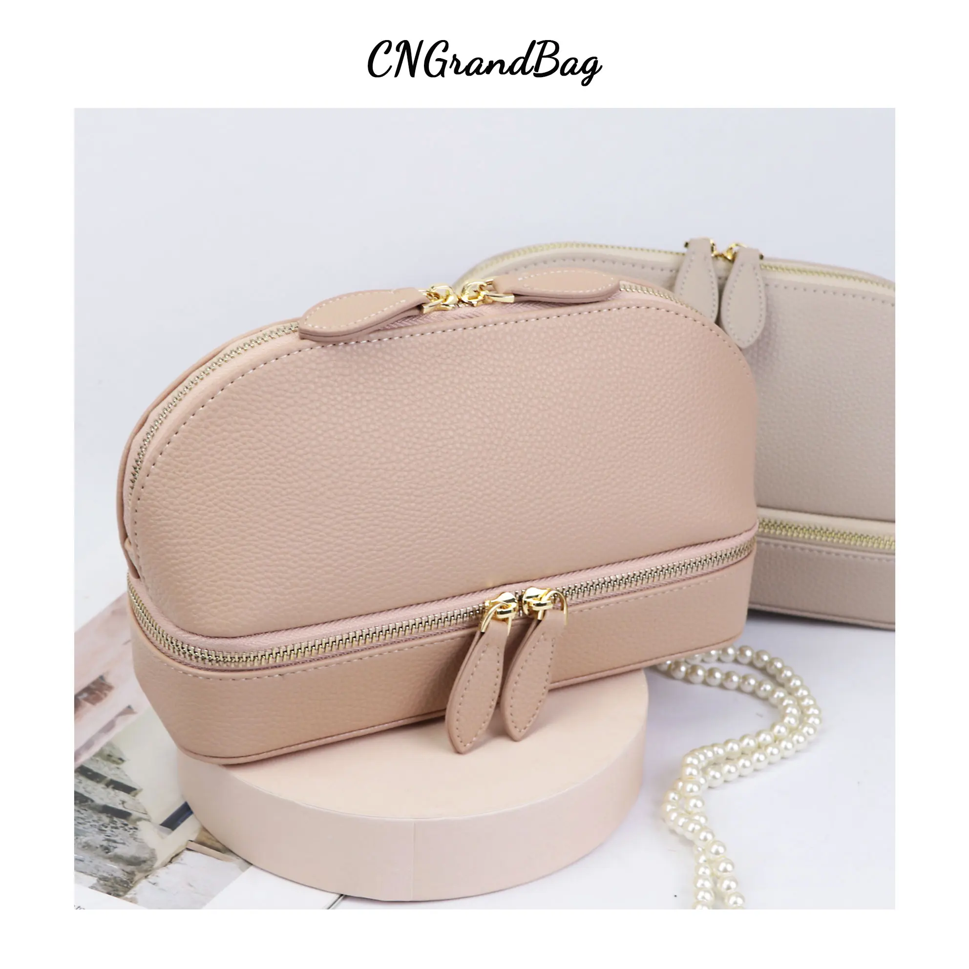 Personalized Cosmetic Bag Pu Leather Women Travel Makeup Bag with Jewelry Organizer Case 2 in 1 Ladies Travel Clutch Pouch