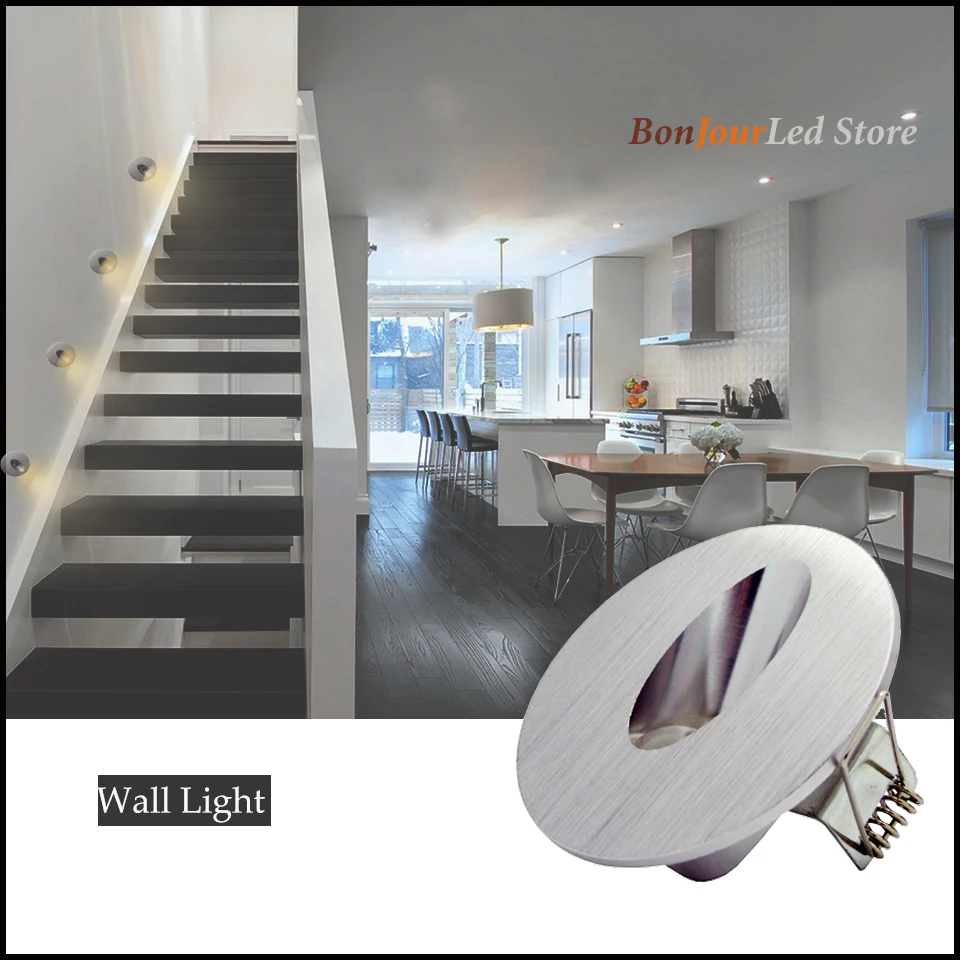 

Free Shipping 1w/3w Recessed Led Stair Light Round Corner Wall lights Stairs Step Stairway Hallway staircase lamp AC85-265V