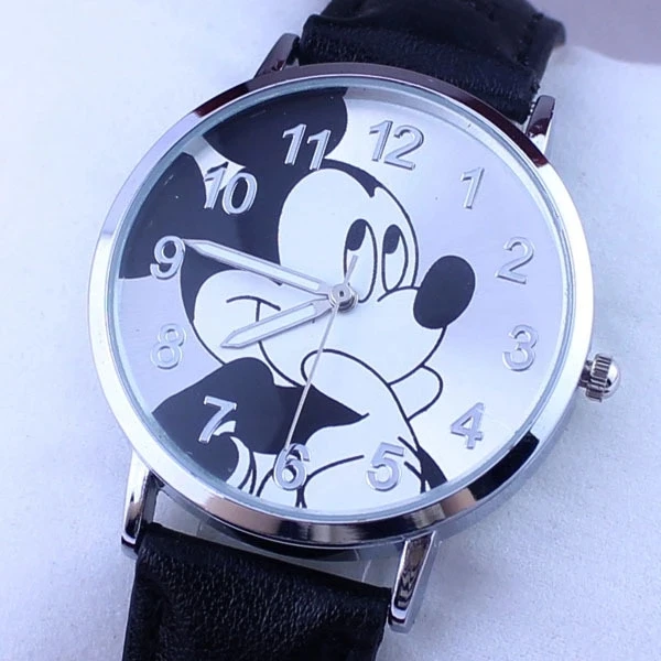 q версия модной популярной моды кварцевые часы с ремешком мультфильм черный Микки детские часы студентов