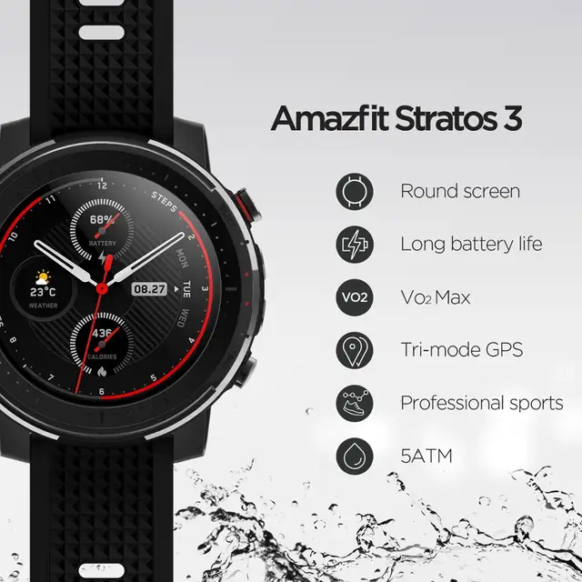 IN Stock Global Version New Amazfit Stratos 3 Smart Watch GPS 5ATM Music Dual Mode 14 Days Smartwatch For Android 2019 4