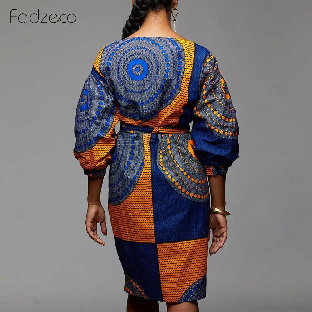 Fadzeco 2019 осенние африканские платья для женщин Дашики принт Дамская одежда