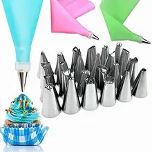 26 шт./компл. силиконовый кондитерский мешок советы Кухня DIY обледенение трубопроводов крем многоразовый кондитерский сумки+ 24 Насадки Набор Инструменты для украшения торта