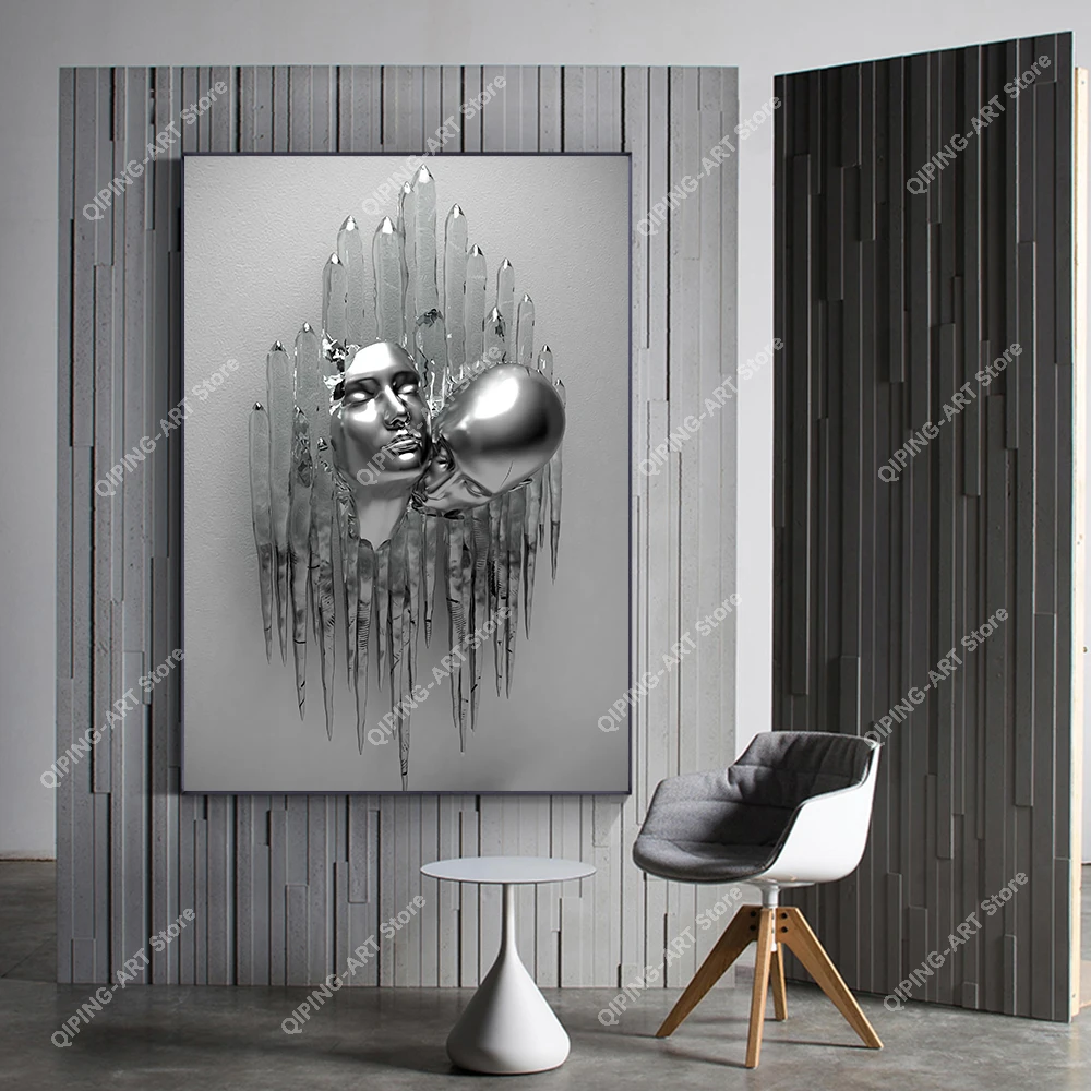 Nordic Couples Metal Figure Sculpture Wall Art Canvas Painting Sexy Women  Statue Art Poster Print Wall Picture for Bedroom Decor AliExpress