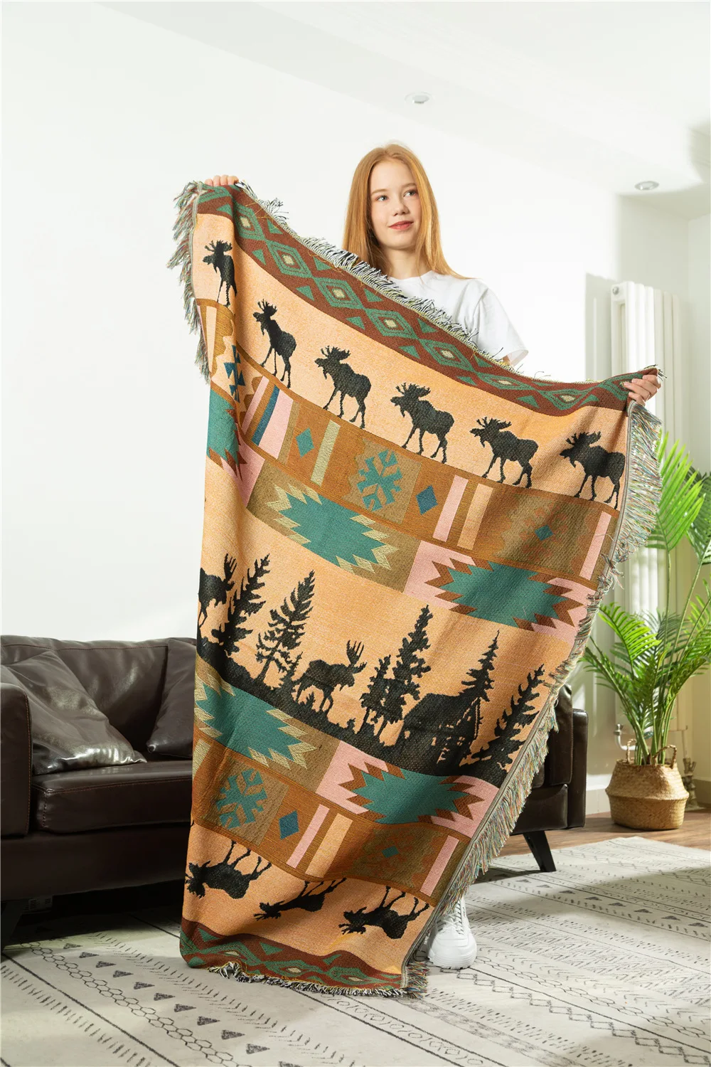 Moose, домик, олень, лось, диван с обивкой из гобелена, одеяло, для дома, декоративная кровать, покрывало, толстое вязаное одеяло, год, ковер, коврик