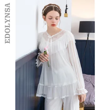 

2020 Summer Lace Pajamas Sets Women Home wear Casual Vintage 2 Pieces Sleepwear Suit Sexy Nightwear Lounge pants T831