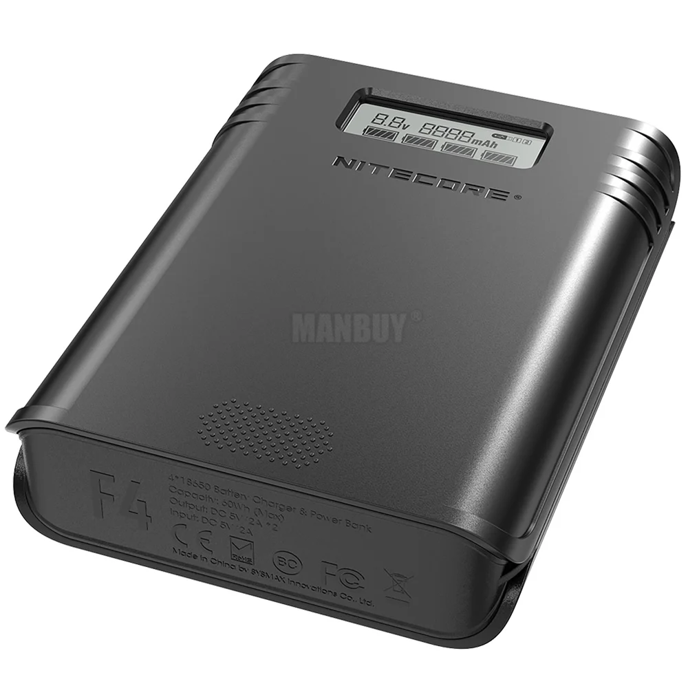 Зарядное устройство NITECORE F4 FlexBank 2 в 1 смарт зарядное USB 4 слота внешний дорожный