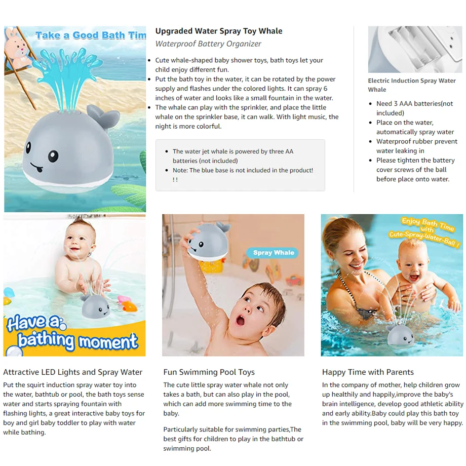 Baby Bad Spielzeug Spray Wasser Dusche Schwimmen Pool Bade Spielzeug für Kinder Elektrische Whale Bad Ball mit Licht Musik LED